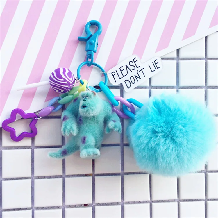 

Cute Monsters Inc. Monsters University Mike Sully Pompom Rabbit Fur Ball Keychain Action Figure Plush Toys Dolls Gift Keyrings
