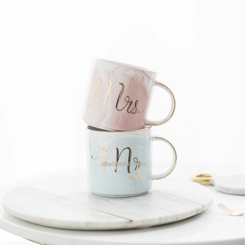 

Marble Mr and Mrs Beautiful Teacup Gilded Mug Golden Ceramic Mug Porcelain Coffee Mug Milk Cup gilding Mug gold-plating Cup