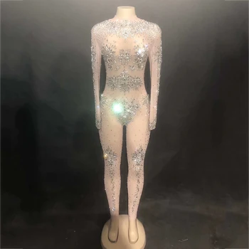 

Sparkly Crystals Jumpsuit Stage Costumes Sexy Rhinestones Elastic Bodysuit Rompers Bar DJ Singer Party Nightclub Stage DT1034
