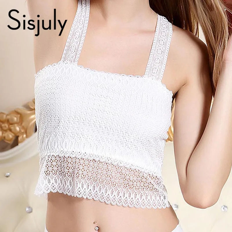 Sisjuly summer women tube tops strap top lace sexy black white hollow