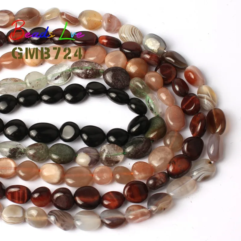 

8-10 MM Natural Stone Irregular Tiger Eye Agates Obsidian Smooth Beads For Jewelry Making DIY Necklace Bracelet Jewellery 15''