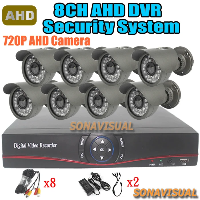 

1/4'' CMOS Sensor 8Pcs 720P AHD CCTV Camera Outdoor Waterproof + 8CH AHD CCTV DVR Recorder H.264 HDMI 8CH Home Security System