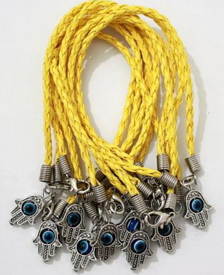 10 шт счастливый Каббала сглаза Хамса рука Фатимы Многоцветный Кожаный Плетеный веревка браслеты и браслет для женщин Защита подарок