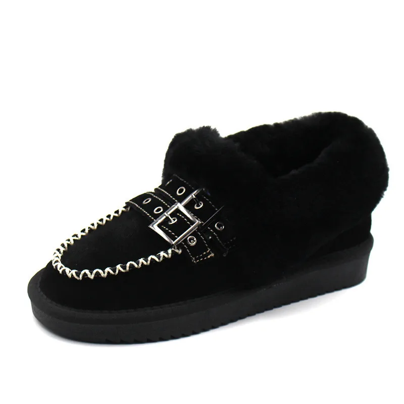 

grwg 2018 Black Cowhide Genuine Leather Wool Women Shoes 2018 Snow Boots Women Snow Boots Warm Shoes For Women Free shipping