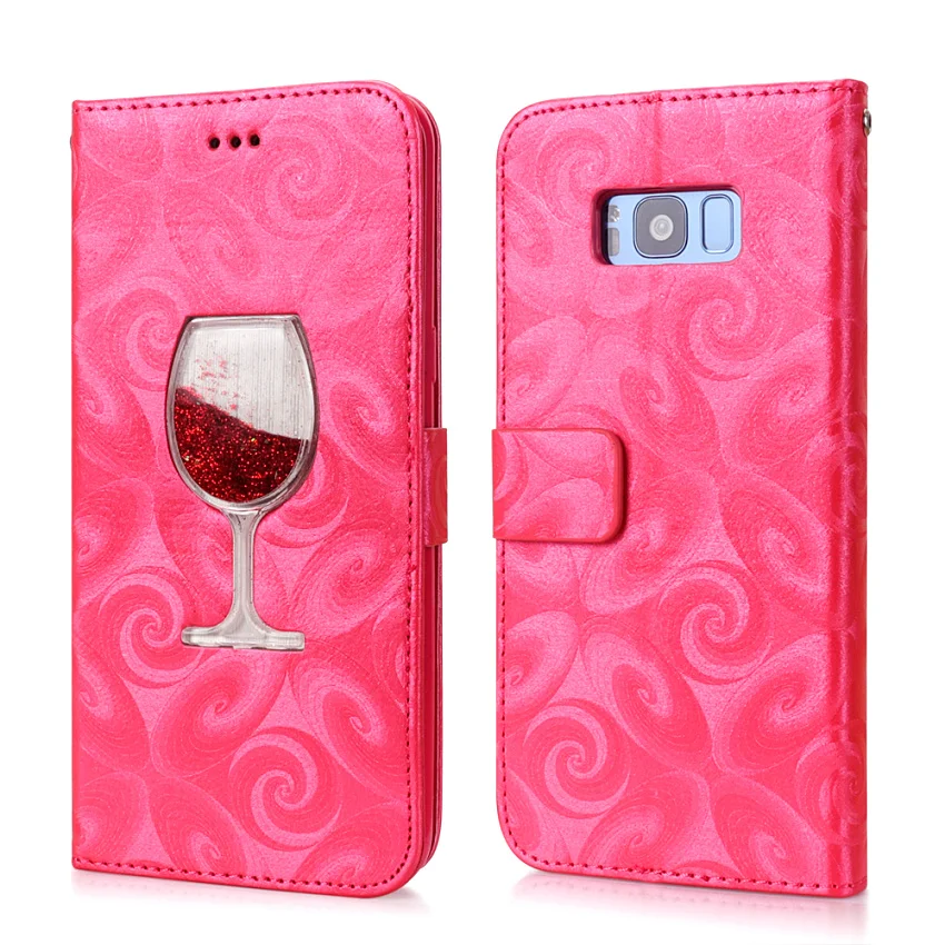 Hourglass Love Heart Quicksand Leather Wallet Case For Samsung Galaxy S8 S9 Plus S5 Mini S7 Edge Magnetic Flip 2 Card Slots Bag (3)