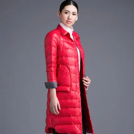 Бренд AYUNSUE, осенне-зимняя куртка, Женская парка,, 90% белый утиный пух, куртка для женщин, европейский светильник, тонкое длинное пальто LX144 - Цвет: Red
