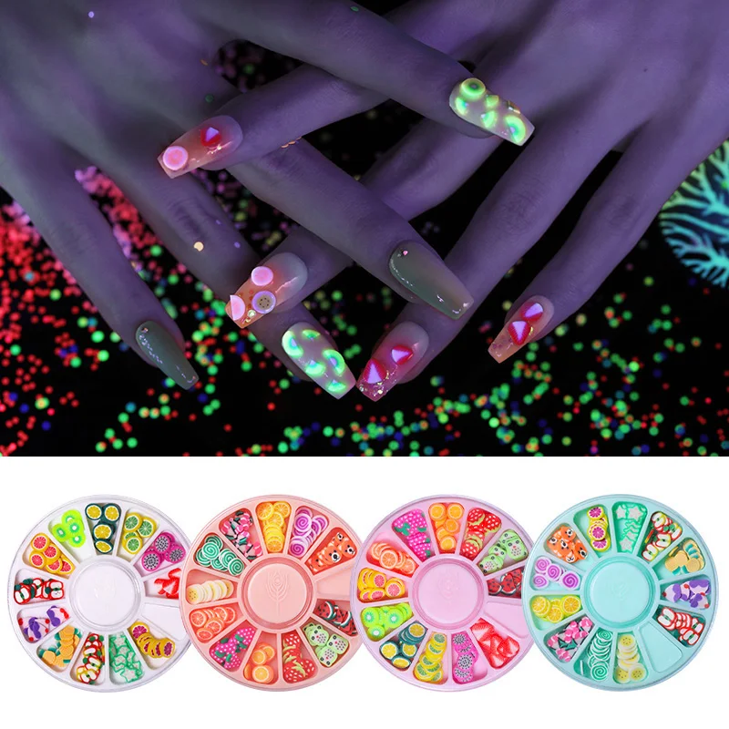 Nacido bonito fluorescente uƱas arte espĆ”rragos fruta rodajas diseƱo Neon joyerĆa estilo verano brillan en la oscuridad 3D decoración de uƱas en rueda Nacido bonito fluorescente uƱas arte espĆ”rragos fruta rodajas diseƱo Neon joyerĆa estilo verano brillan en la oscuridad 3D decoración de uƱas en rueda