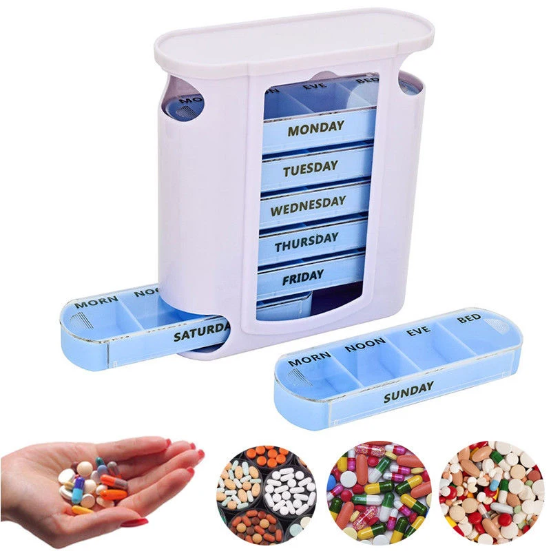 

2019 New Drug Cases Splitters For Healthy Care Drug Box Container Medicine Pill Box 7 Day Medicine Tablet Sorter Weekly Pill Box