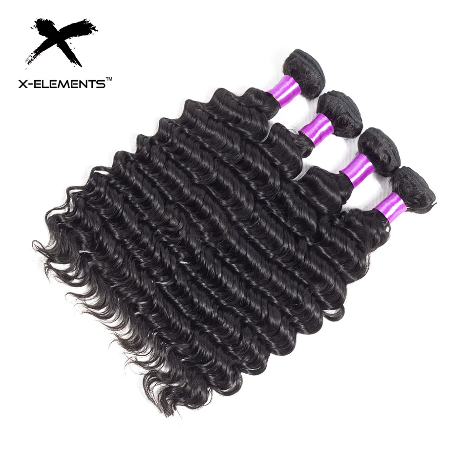 X-Elements Malaysian Deep Wave Hair with Frontal Non Remy Hair Weave with Lace Frontal 100% Human Hair Bundles with 13x4 Frontal (4)