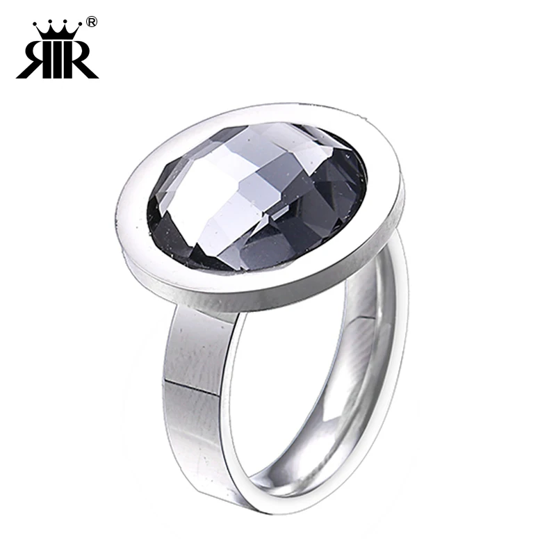 

RIR One Big AAA Crystal Stainless Steel Silver Round Women Ring Engagement Gifts Size 6-9