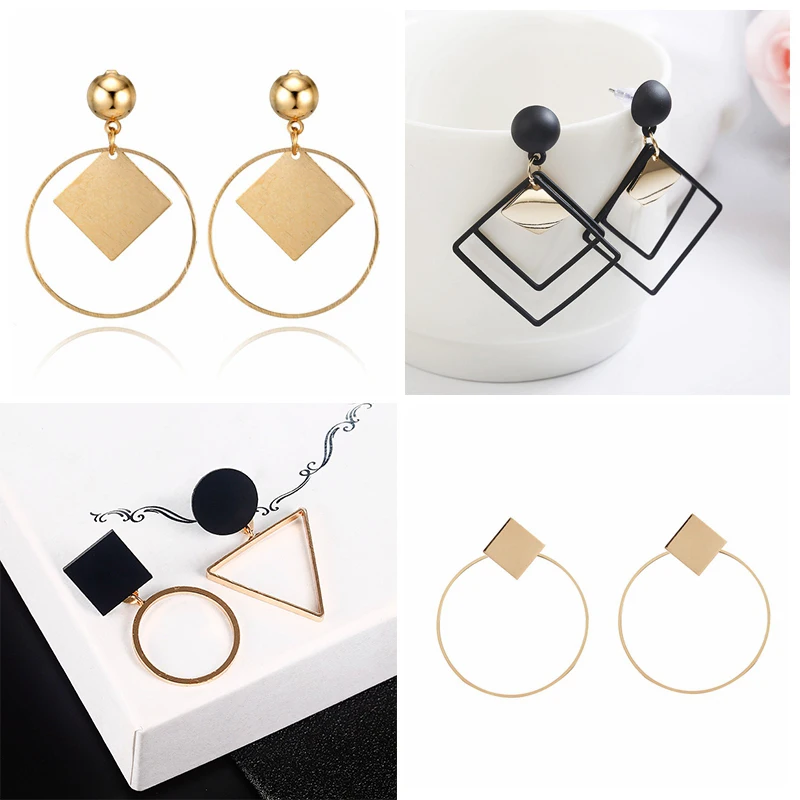 

New Fashion Round Triangle Dangle Earrings For Women Girl Elegant Geometric Drop Earrings Birthday Wedding Jewelry Brincos