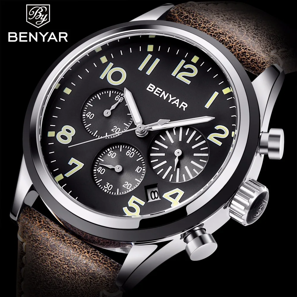 BENYAR мужские часы лучший бренд роскошные кожаные водонепроницаемые часы мужские Relojes Hombre Модные Бизнес Кварцевые часы спортивные часы