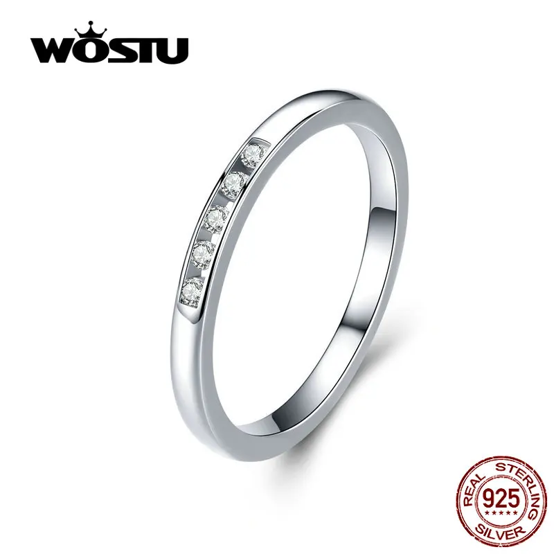 

WOSTU 100% Real 925 Stelring Silver Finger Rings Classic Clear Zircon Love Rings For Women Fashion Jewelry Making CQR542