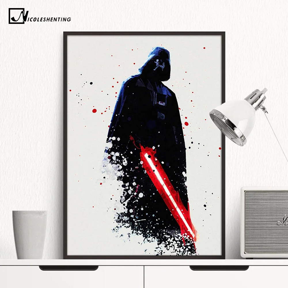 Watercolor Darth Vader Minimalist Canvas Poster Painting Star Wars Movie Picture Print Room Decoration Modern Home