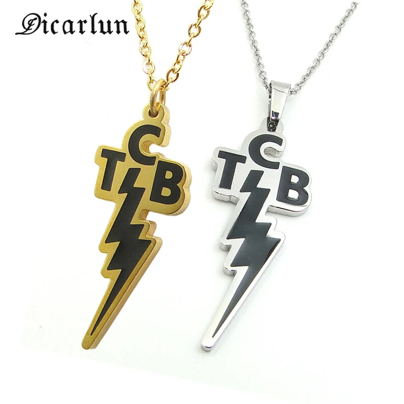 

DICARLUN Stainless Steel Elvis Presley Memorial Necklace TCB Lightning Pendant Silver Gold Jewelry Accessories Gifts for Fans