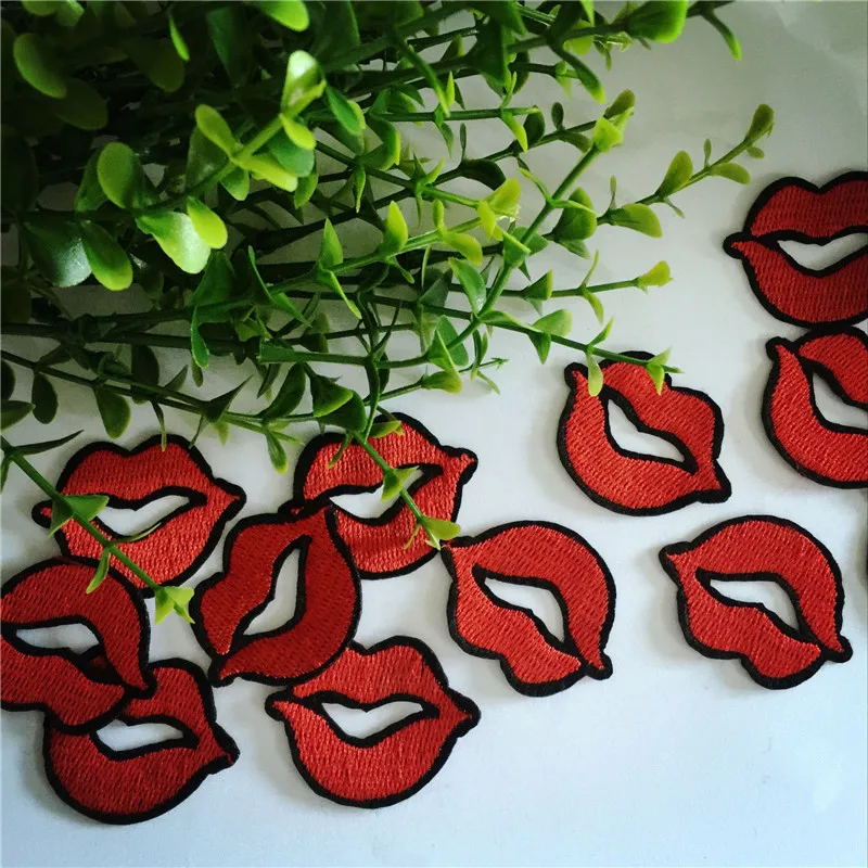 

20pcs Embroidered iron on patches for clothes sequins patch Red Lips deal with it clothing DIY Motif Applique Free shipping