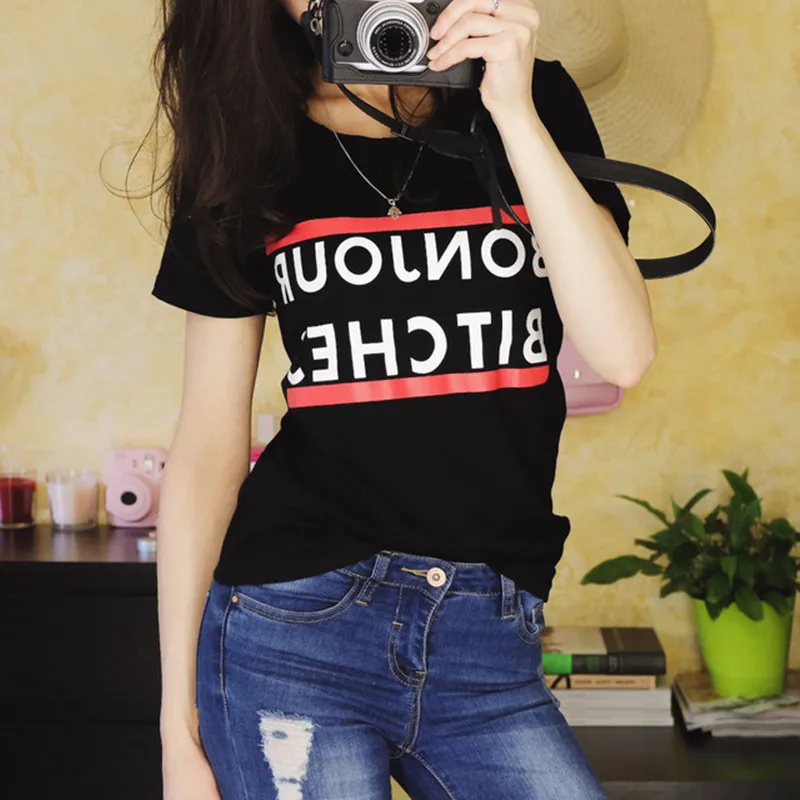 

2019 New Women T-shirts Casual Harajuku BONGOUR Printed Tops Tee Summer Female T shirt Short Sleeve T shirt For Women Clothing