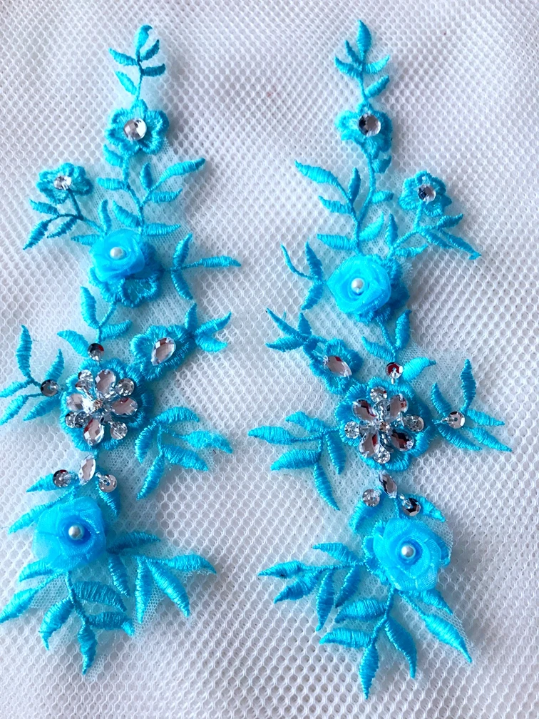 Light blue sew on Stereo embroidery flowers patches Water soluble