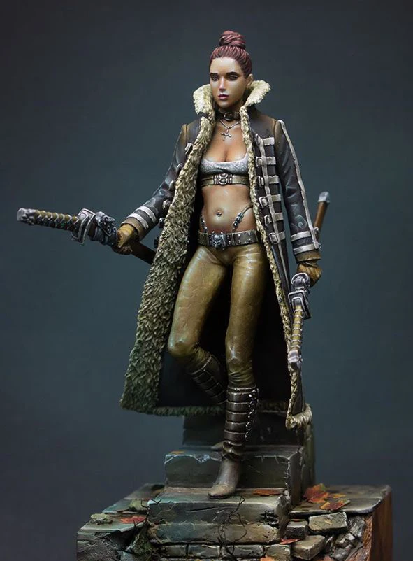 1/24 75 мм черная девушка с мечом в древней игрушке модель из смолы миниатюрный