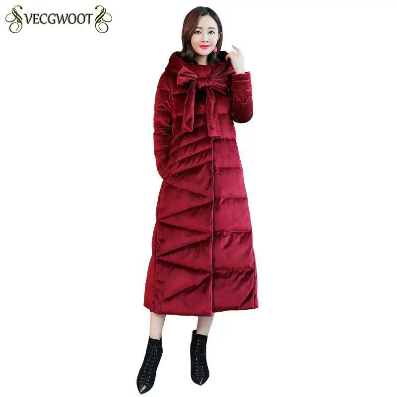 

Slim Long Winter Jacket Women Down Parkas 2018 Gold velvet cotton jacket Coats Women Thicken Warm Hooded Cotton Outwear PR496