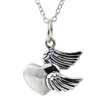 

GNX0475 925 Sterling Silver Pendants Necklaces Classic Vintage Cute Heart Wings Pendant Fashion Jewelry Necklace For Women
