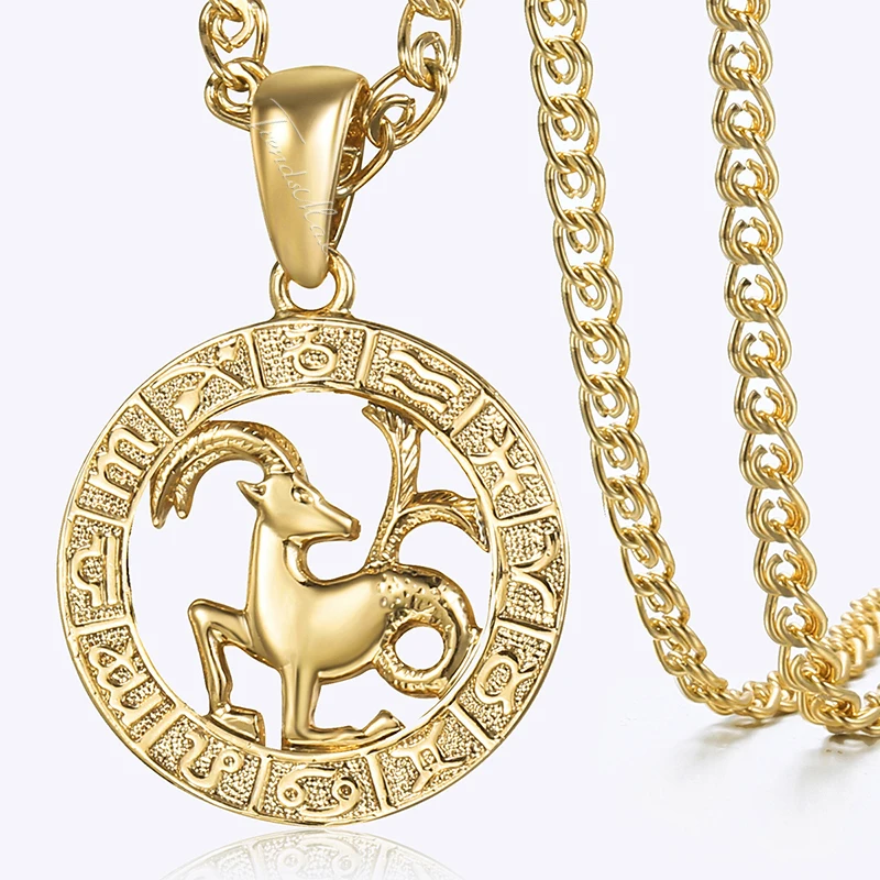 Collar con Colgante de Capricornio Dorado con Signo astrológico Grabado Lux Accessories