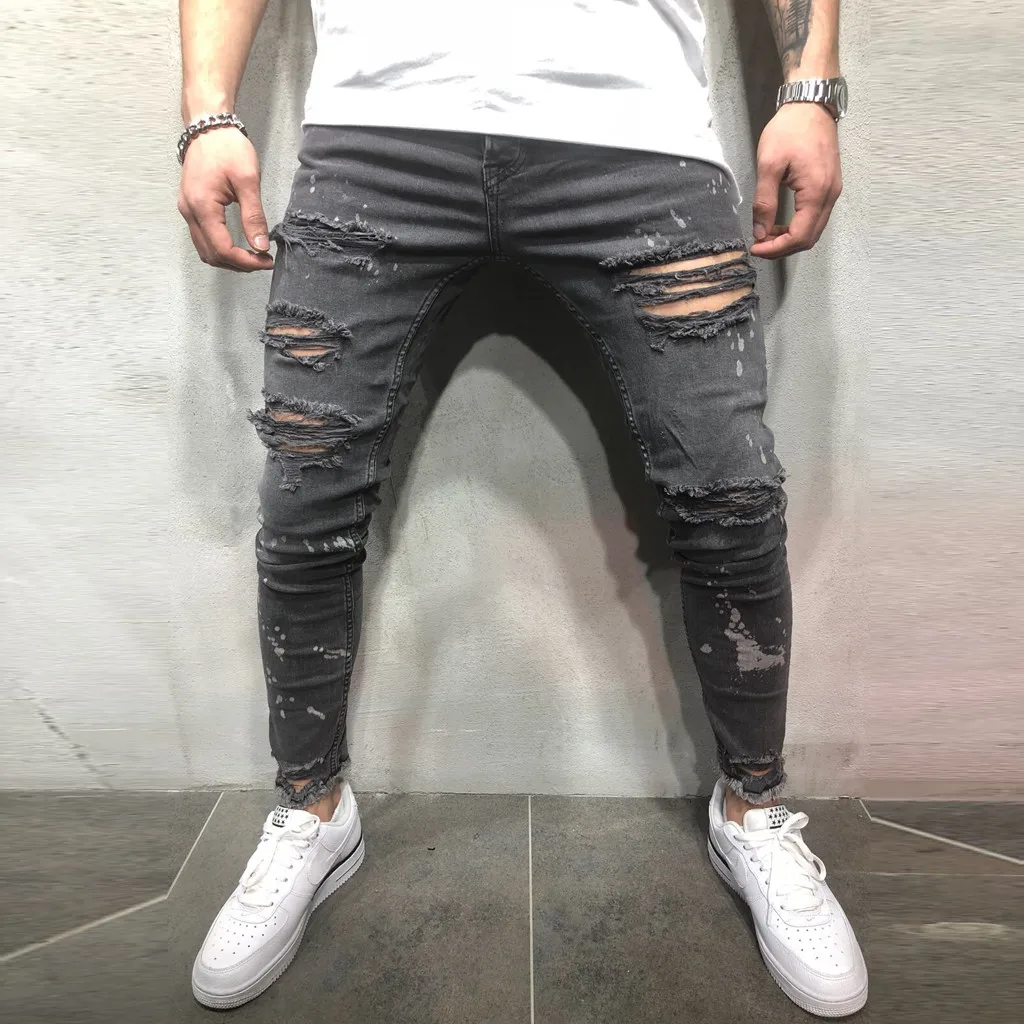 

Men's Casual Pants Printed Denim Cotton Vintage Wash Hip Hop Work Trousers Jeans Pants Pantalones Hombre Pants Men Dropshipping