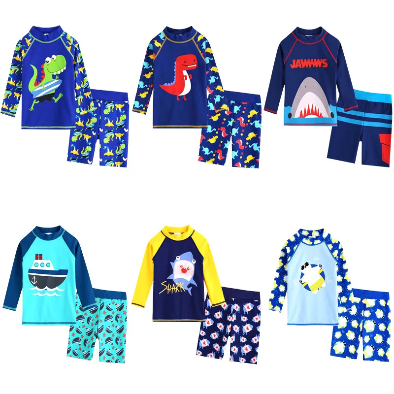 

Kids Swimwear For Boys Summer Beach Sunscreen Bathing Suit Long Children Baby Sleeve Outdoor Two Pieces Swimsuit 2-8 Y