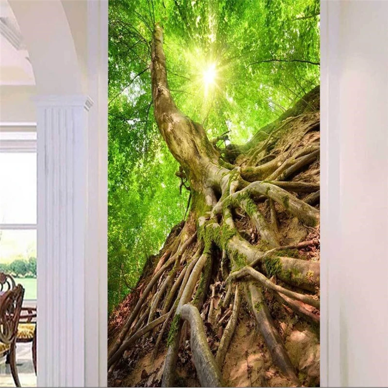 Wellyu Beautiful Sunshine Forest Entrance Decoration Background Wall Custom Large Fresco
