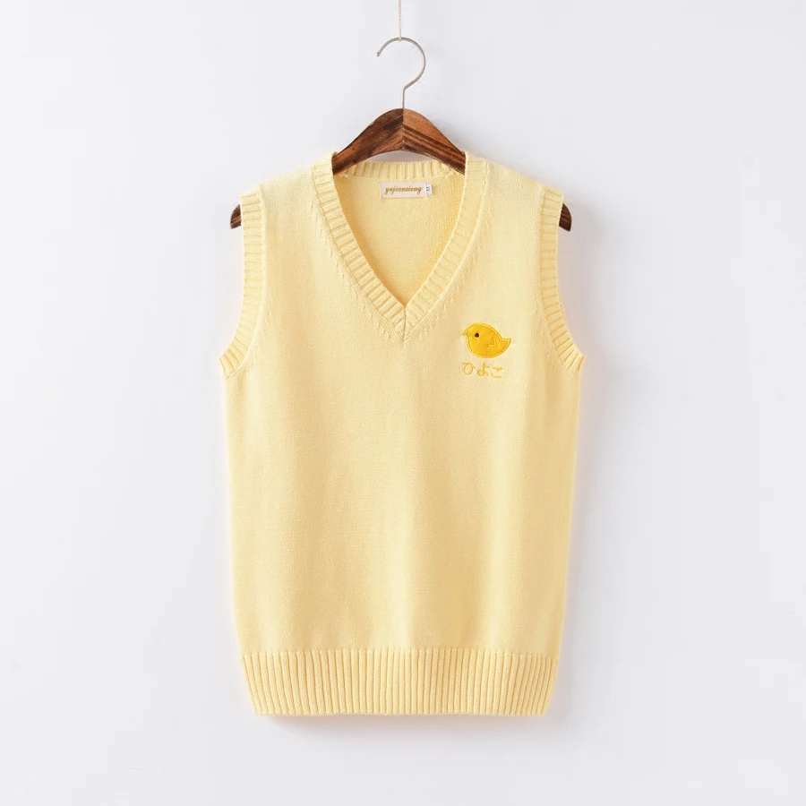 

JK Uniforms Japanese Cosplay Yellow chick pattern embroidery sweater vest