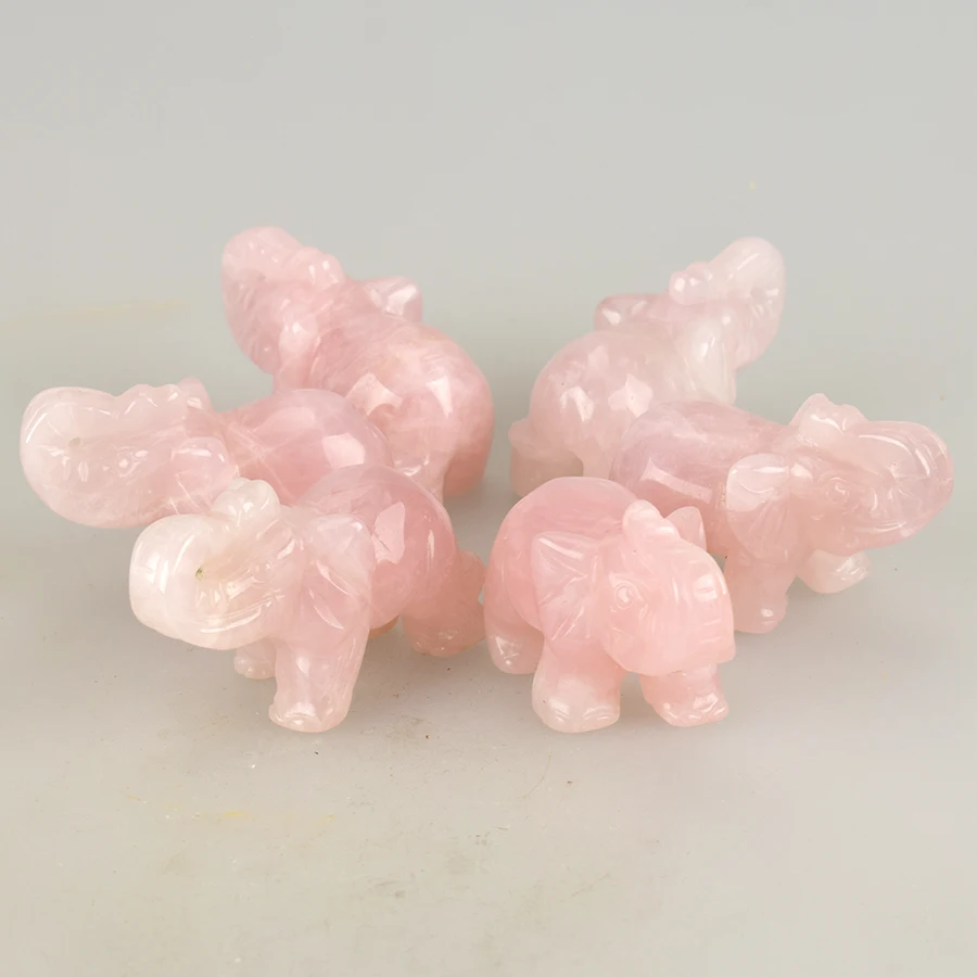 2 ''Elephant Figurines Carved Natural Rose Quartz Crystal Healing,Elephant Statue,Animal Sculpture Home Decor Art Collection