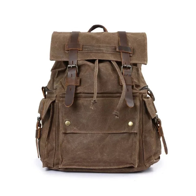 WOHENRED Brand Leather Canvas Backpack For Men Laptop Bag Vintage Big School Bags Waterproof Luggage Travel Backpack Rucksack