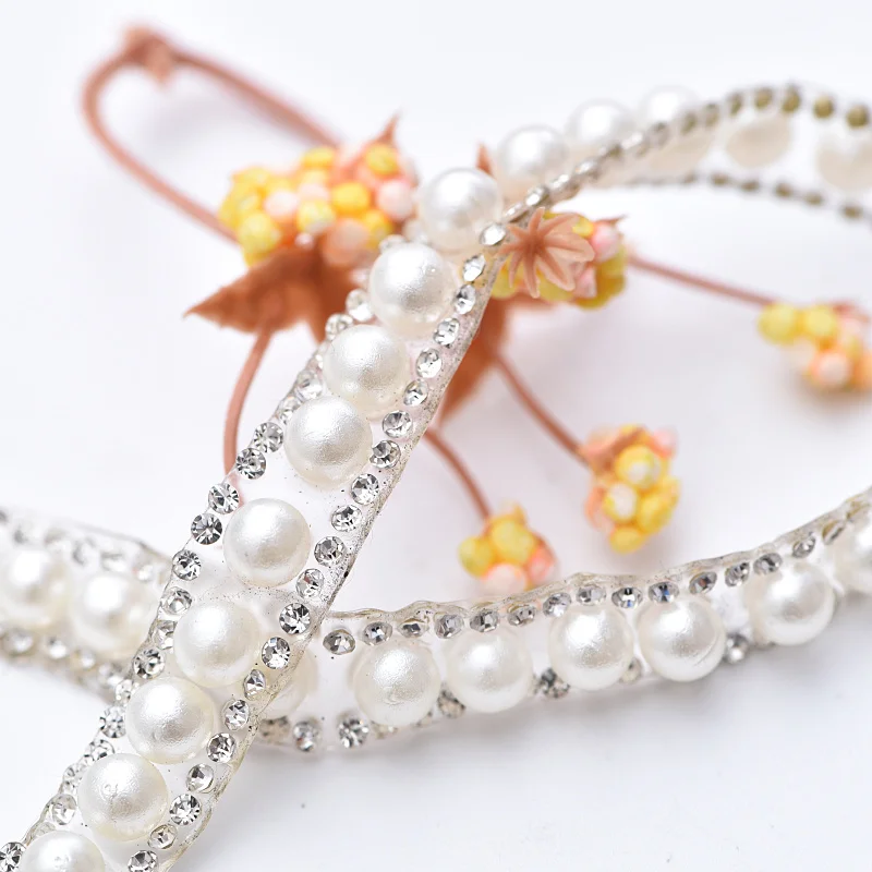 

1 Yard Pearls Rhinestones Cup Chain Hot Fix Rhinestone Chain Ribbon Trimming Hot-Fix Patches Applique B3782