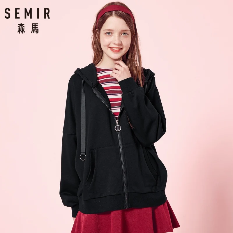 SEMIR Women Hooded Jacket with Full-Zip Sports Zip Jacket with Lined Drawstring Hood Zip Hoodie with Slant Pocket for Autumn