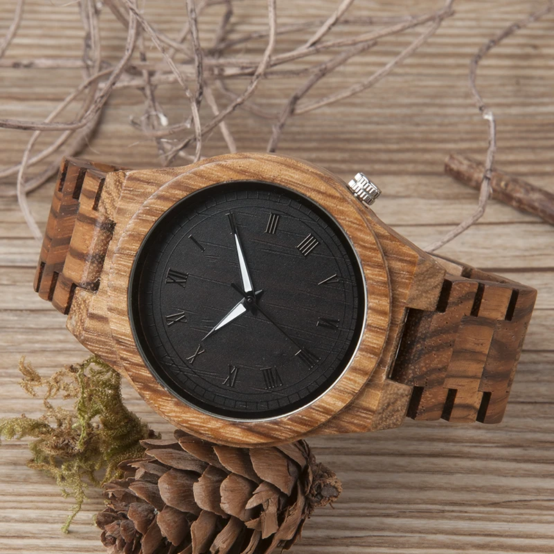 BOBO BIRD M30 Classical Zebre Wooden Watch Black Dial Wooden Fashion Clock Quartz Watches Men with Gift Box