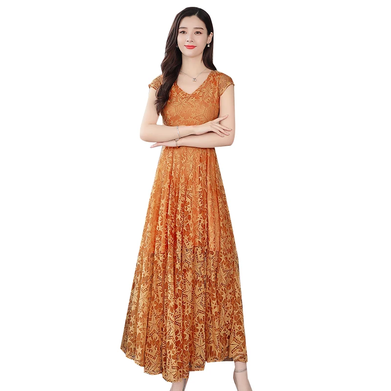 

Summer new han edition temperament socialite lace long summer chiffon dress of cultivate one's morality a word women dress