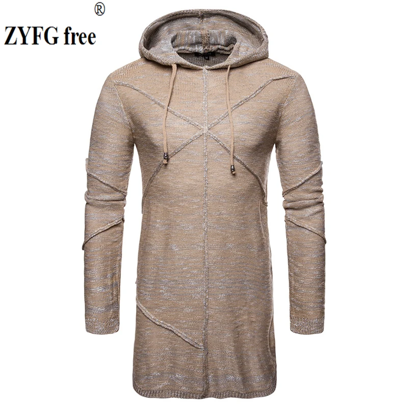 

2018 Men's Casual Brand sweater add longer Men Winter Hooded Sweater Coat Fashion veste longue homme Stitching Pullovers EU size