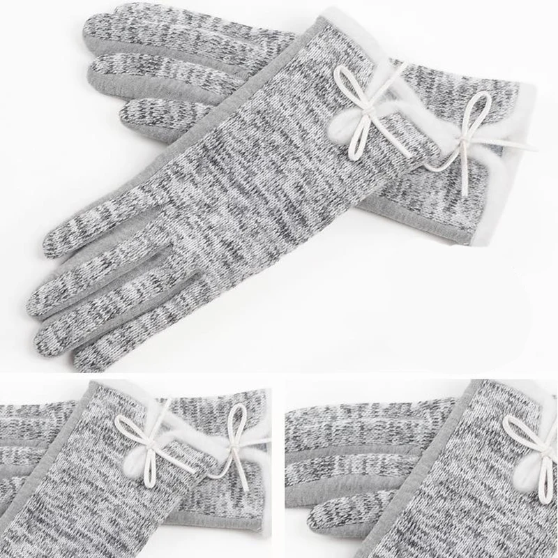 Зимние белые плюшевые женские наручные перчатки с милым бантом теплые кашемировые перчатки варежки Рождественский подарок на день рождения для девочек Guantes