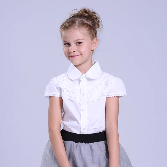 Große Mädchen Weiße Bluse Sommer Baumwollspitze Mädchen Bluse Für