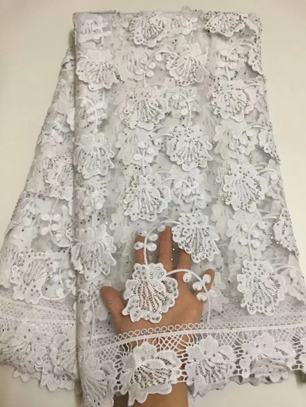 

Unique design party /wedding dress lace fabric 5 yards per lot french lace fabric applique lace fabric white