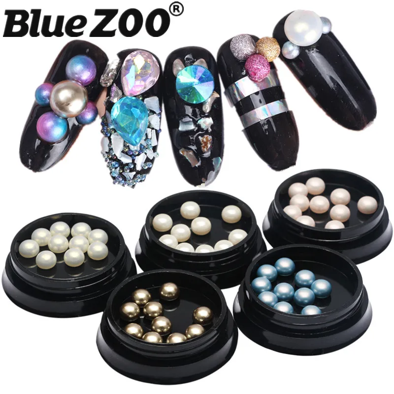 DIY 3D Nail Decoration 6mm Golden White ABS Non Hotfix Flat Pearl Beads