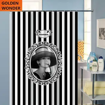 

Shower Curtain Bathroom Curtain Audrey Hepburn White and Black Strip Blind Cortina Polyester Home Fashion Style Simple Design