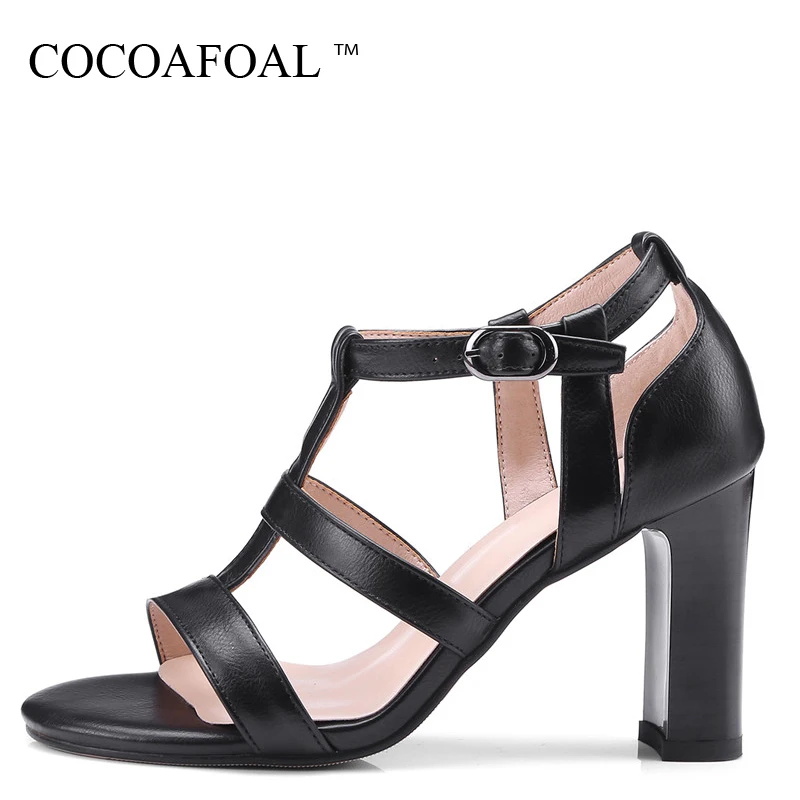 

COCOAFOAL Women Gladiator Sandals Brown Red Black Plus Size 34 - 43 High Heels Sandals Sexy Summer Square Casual Heel Pumps 2018
