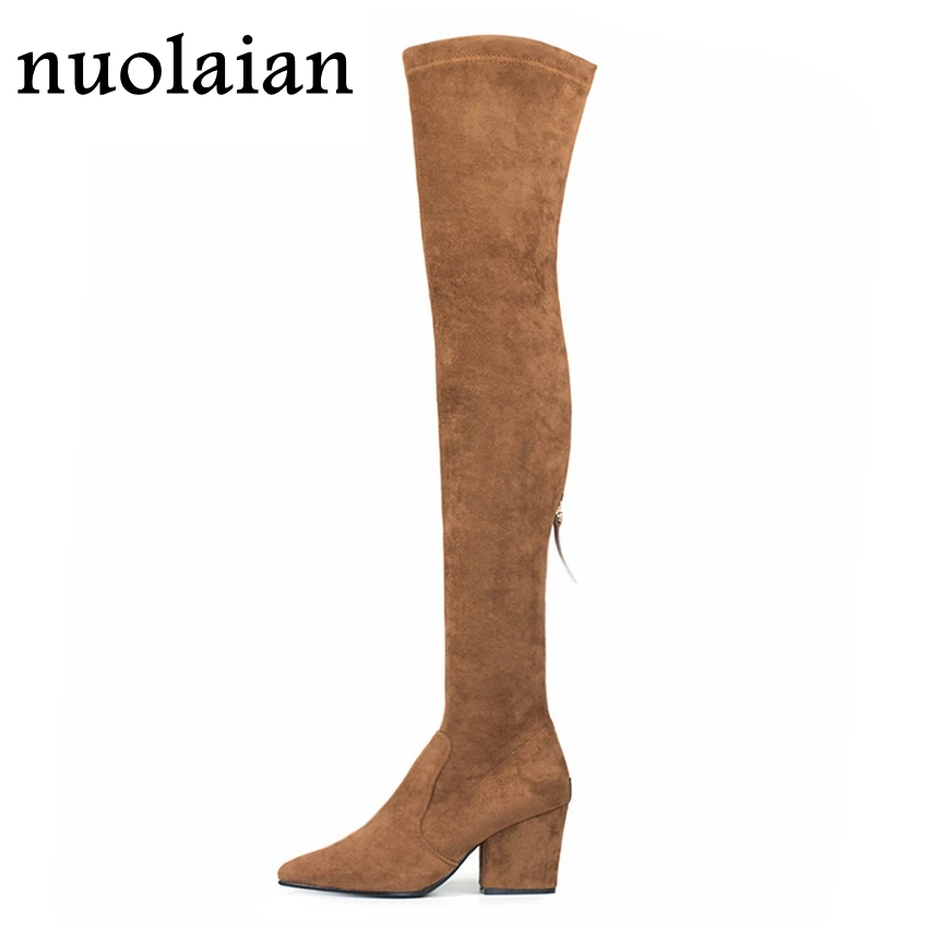 

Brown Long Boot Lady Punk Winter Boots Woman High Heel Boots Over The Knee Motorcycle Boots Ladies Platform Shoe
