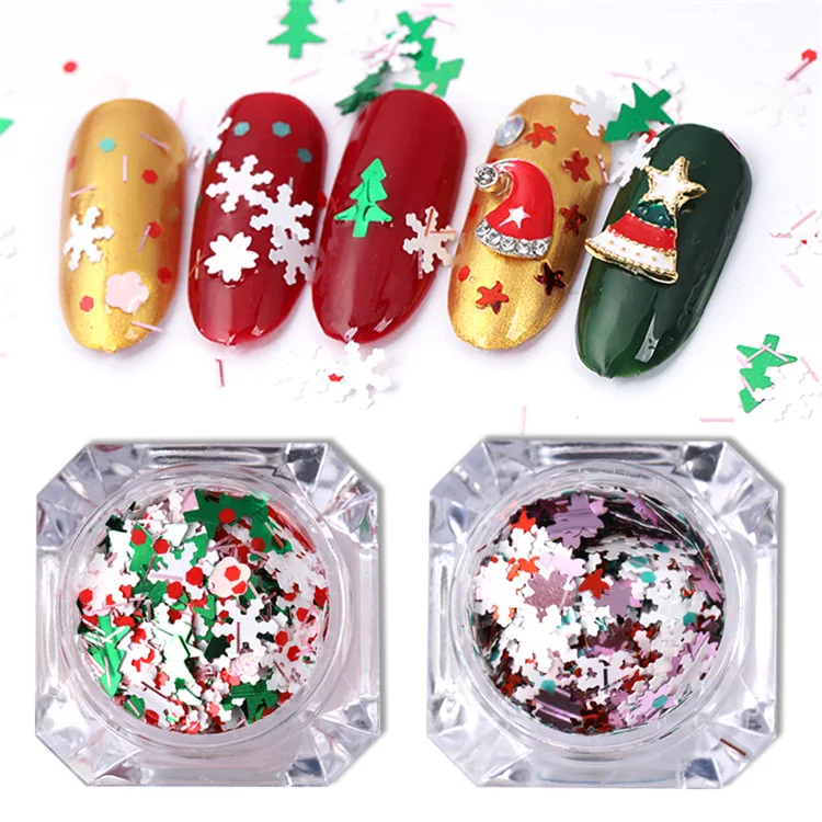 

2018 Fashion 1 Bottle DIY Nail Art Paper Christmas Winter Snow Sequins Christmas tree hexagonal Thin Nail Patches Paillette Tips