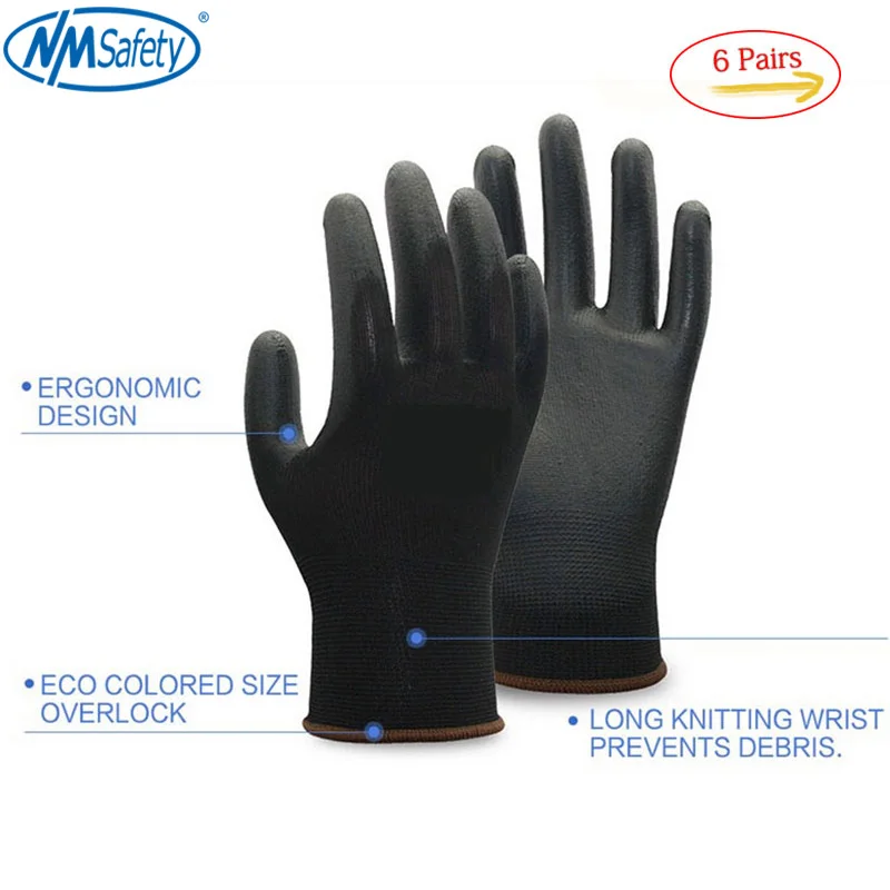 NMSafety 6 пар Blackrock PU защитные рабочие перчатки механические перчатки