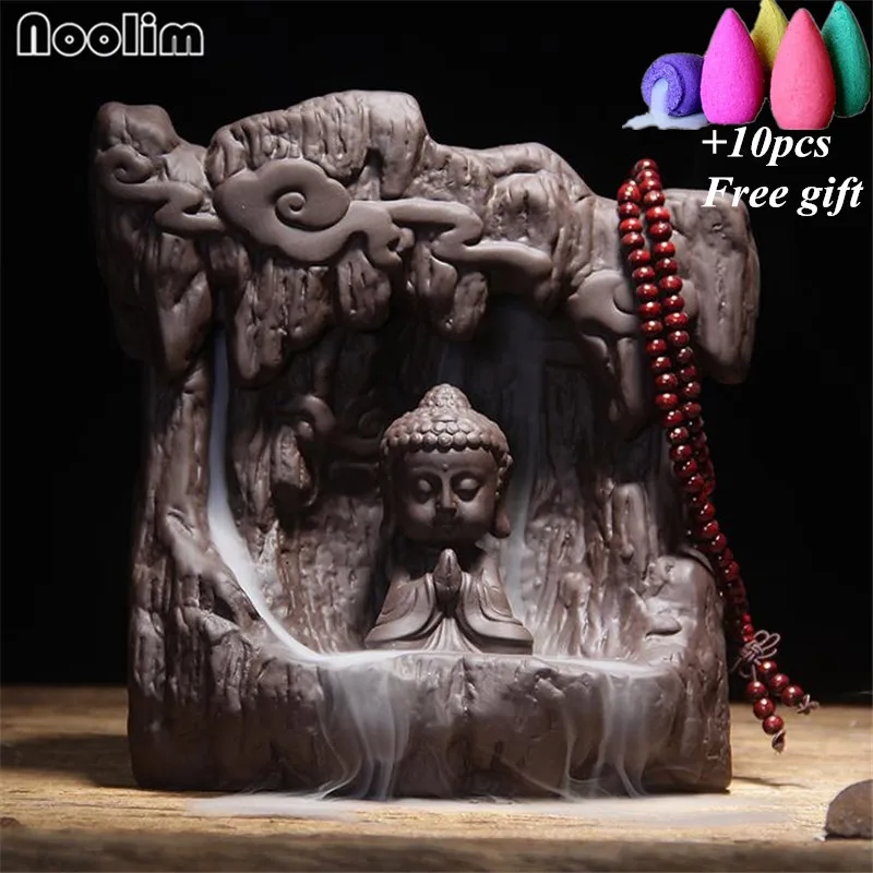 

Little Buddha Handicraft Smoke Backflow Incense Burner Home Decor Zen Buddhist Incense Holder Censer Craft Gift+10pcs Free Cones