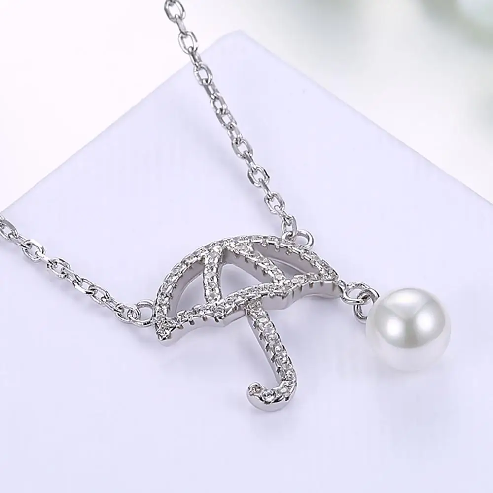 

SILVERHOO 100% S925 Sterling Silver Cute Mini Umbrella shape Pendant Necklace for Women Femme Fashion Jewelry Gifts