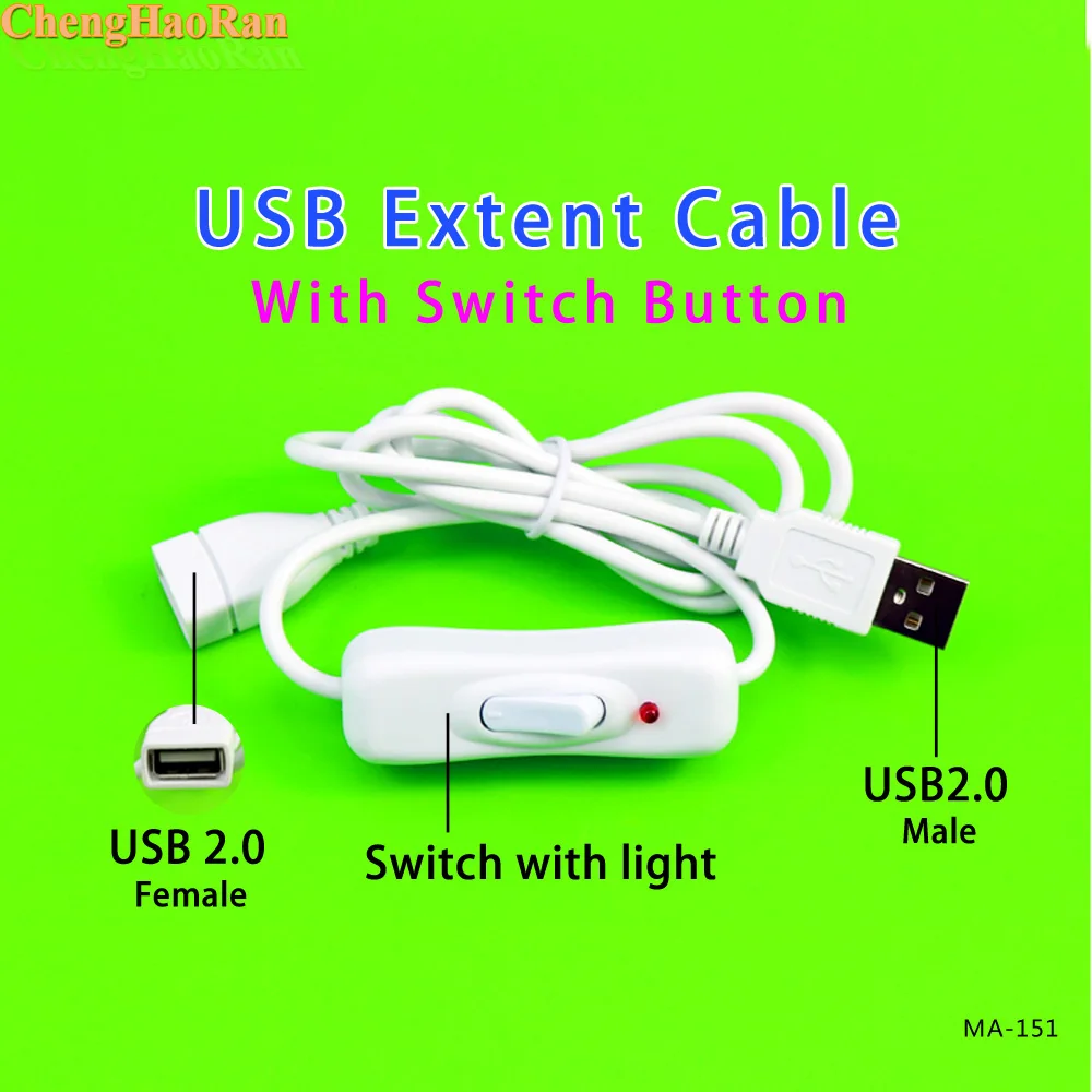 

ChenghaoRan 1pcs USB 2.0 cable USB male to female with 304 switch / light indicator power cord Copper ROHS