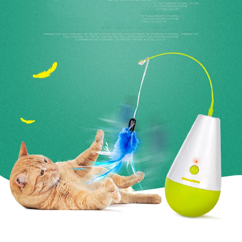 LK1637 Funny Cat Dog Interactive Automatic Toys Electric Remote Control with Fashing Feather Stick Pet Activity Toys 4xFeather